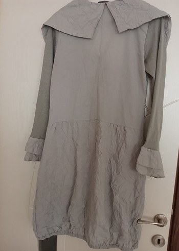 Gri Uzun Keten Hamile Ceketi - Görsel 7