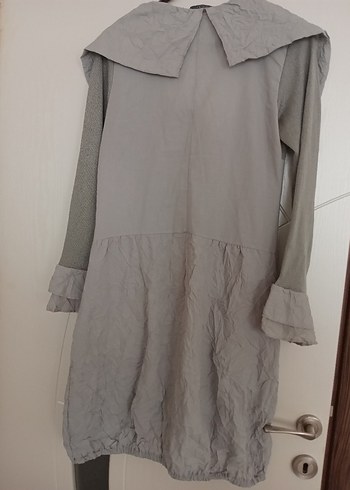 Gri Uzun Keten Hamile Ceketi - Görsel 6