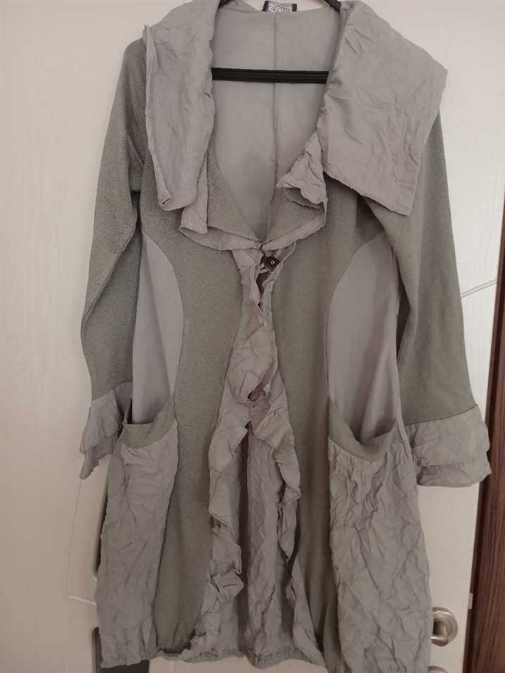 Gri Uzun Keten Hamile Ceketi - Görsel 2