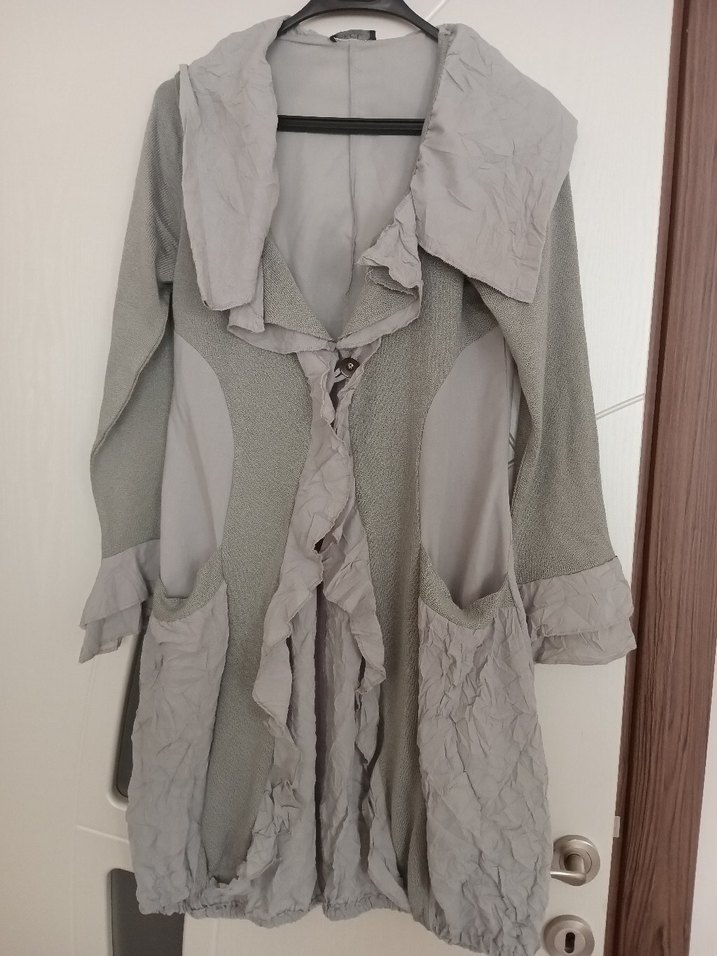 Gri Uzun Keten Hamile Ceketi - Görsel 4