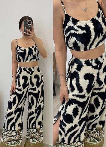 Zara Su yolu desenli etek pantolon takım 