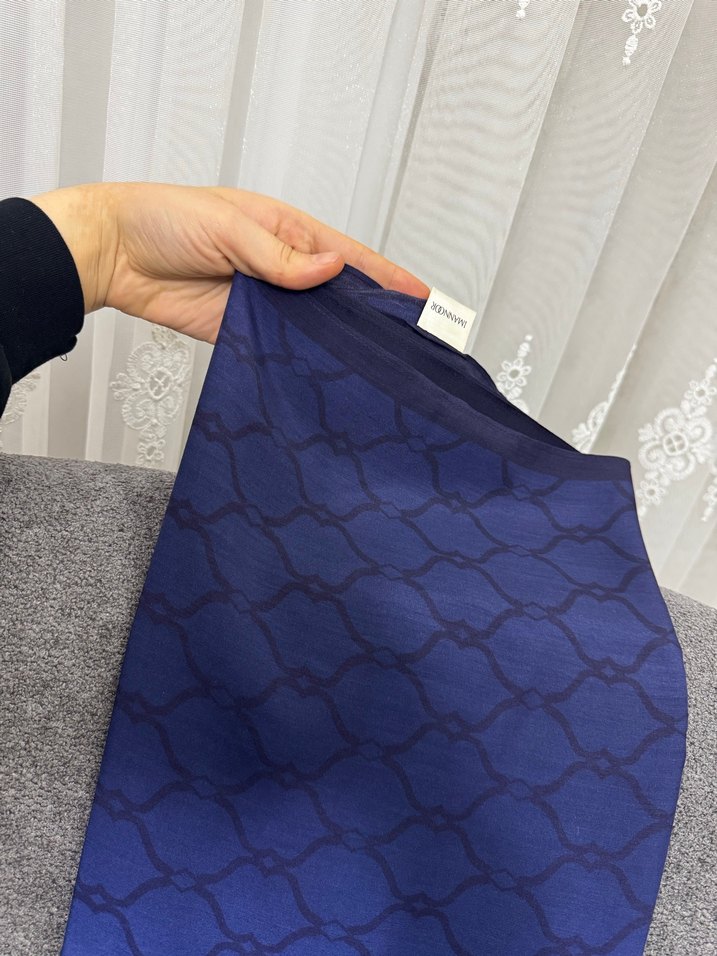 İmannoor lacivert kafes degrade desen floş viskon şal - Görsel 3