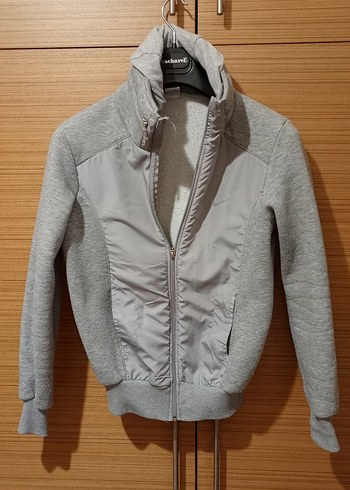 Gri Fermuarlı Yüksek Yakalı Kadın Ceket - Görsel 5