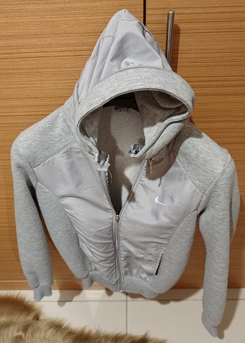 Gri Fermuarlı Yüksek Yakalı Kadın Ceket - Görsel 2