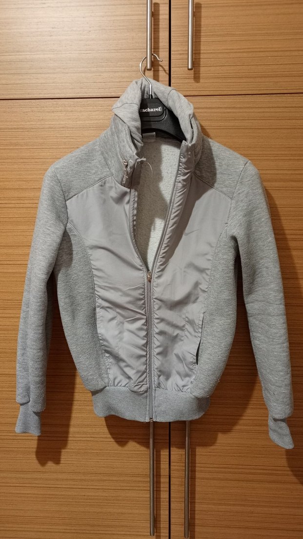 Gri Fermuarlı Yüksek Yakalı Kadın Ceket - Görsel 5