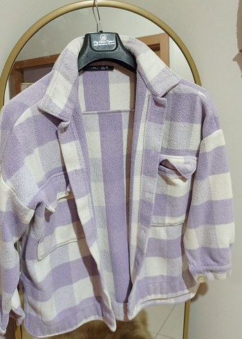 Mor Ekose Düğmeli Bershka Gömlek - Görsel 3