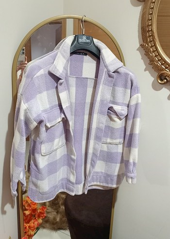 Mor Ekose Düğmeli Bershka Gömlek - Görsel 4