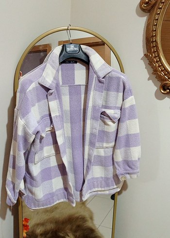 Mor Ekose Düğmeli Bershka Gömlek - Görsel 5