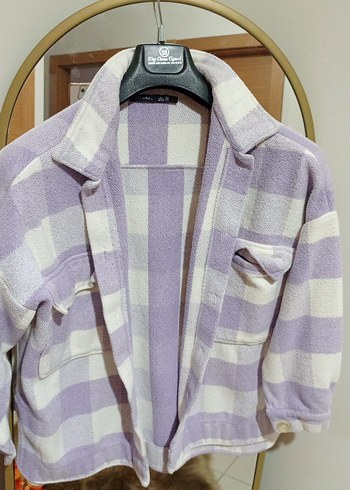 Mor Ekose Düğmeli Bershka Gömlek - Görsel 6