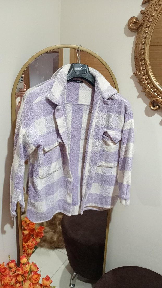 Mor Ekose  Düğmeli Bershka Gömlek - Görsel 4