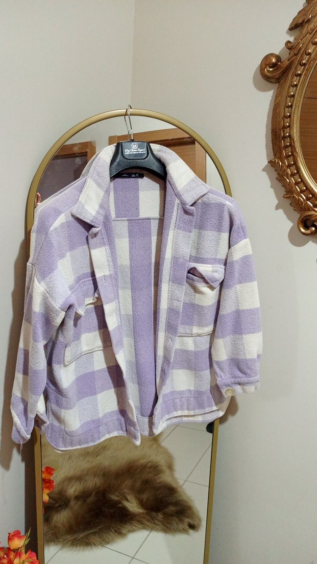 Mor Ekose  Düğmeli Bershka Gömlek - Görsel 5