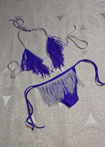 s Beden Püsküllü Mor Bohem Bikini