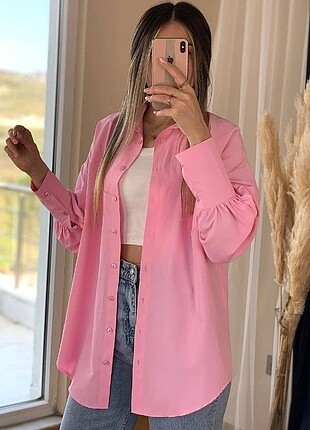 Zara model pembe poplin gomlek