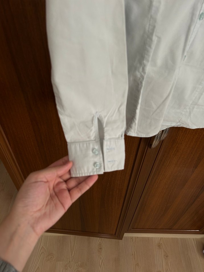 Düğmeli mavi Keten Kadın Gömlek - Görsel 2