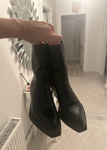 38 Beden Siyah Deri Gotik Stiletto Topuklu Bot