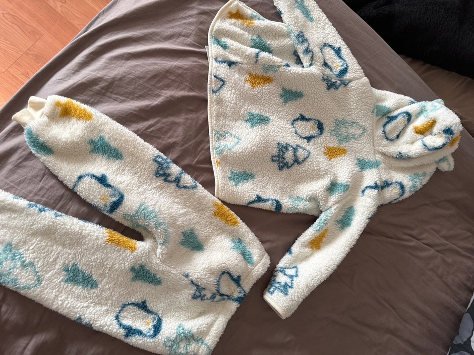 Çocuklar için Kapüşonlu Desenli Polar Takım - Görsel 5