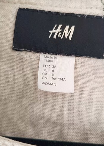 H&M Bej Keten Fermuarlı Kadın Ceket