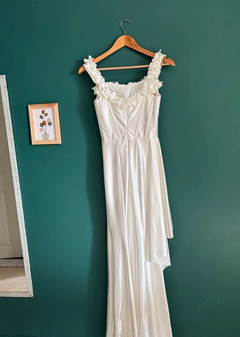 Uzun Beyaz Gelinlik İsteme Elbisesi - Görsel 4