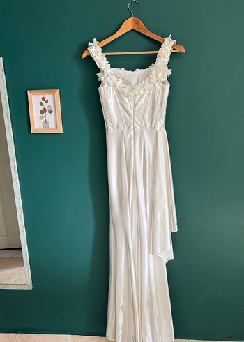 Uzun Beyaz Gelinlik İsteme Elbisesi - Görsel 3