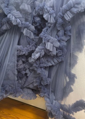 Nakışlı Uzun Askılı Mavi Nişan Elbisesi - Görsel 9