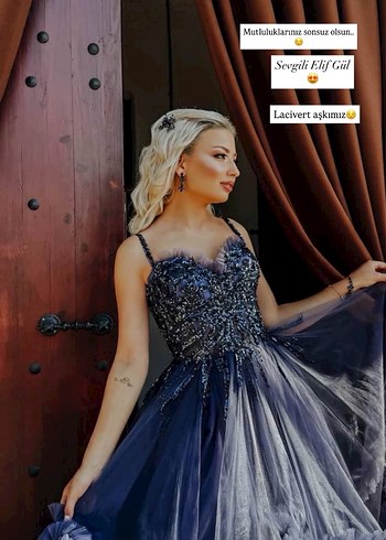 Nakışlı Uzun Askılı Mavi Nişan Elbisesi - Görsel 3