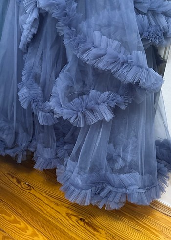 Nakışlı Uzun Askılı Mavi Nişan Elbisesi - Görsel 7