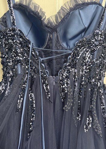 Nakışlı Uzun Askılı Mavi Nişan Elbisesi - Görsel 5