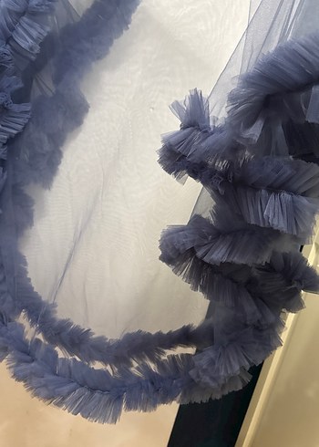 Nakışlı Uzun Askılı Mavi Nişan Elbisesi - Görsel 10