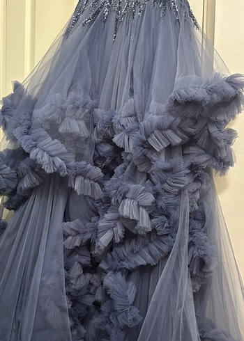 Nakışlı Uzun Askılı Mavi Nişan Elbisesi - Görsel 8