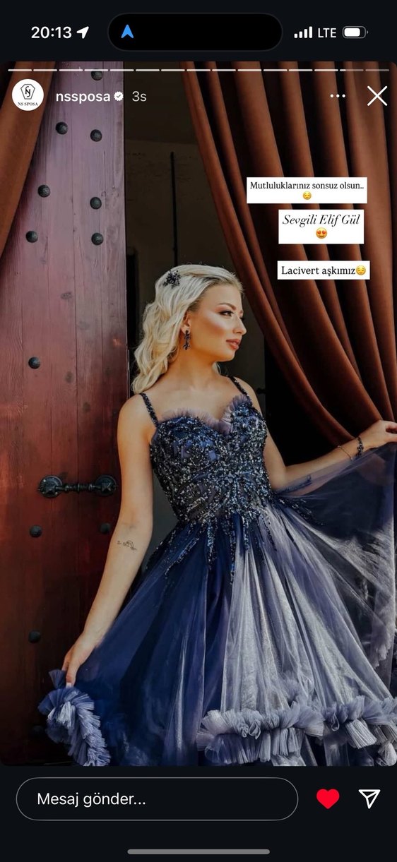 Nakışlı Uzun Askılı Mavi Nişan Elbisesi - Görsel 3