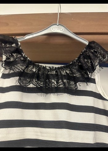 Kız Çocuk Çizgili Fırfırlı Kolsuz Elbise - Görsel 2