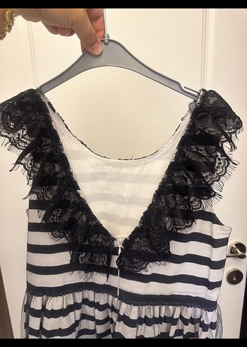 Kız Çocuk Çizgili Fırfırlı Kolsuz Elbise - Görsel 3