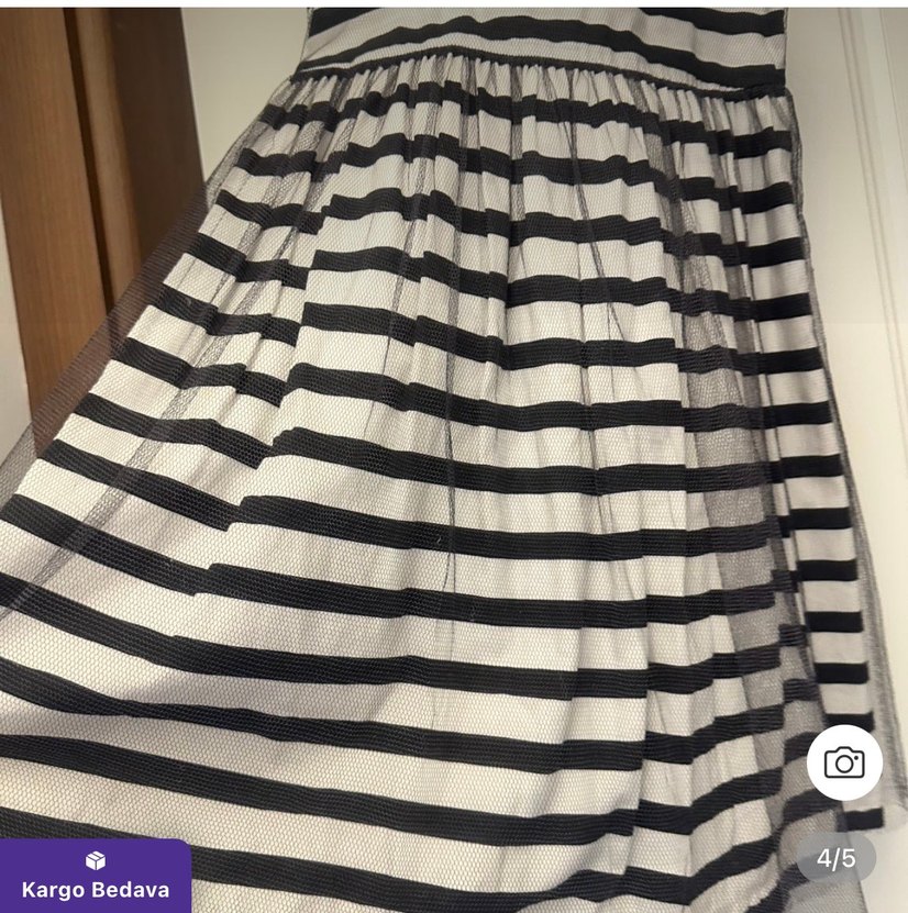 Kız Çocuk Çizgili Fırfırlı Kolsuz Elbise - Görsel 5