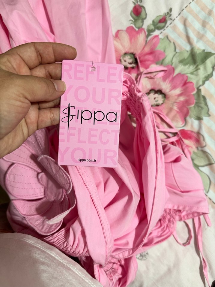 Pembe Çiçekli Fırfırlı Mini Elbise - Görsel 3