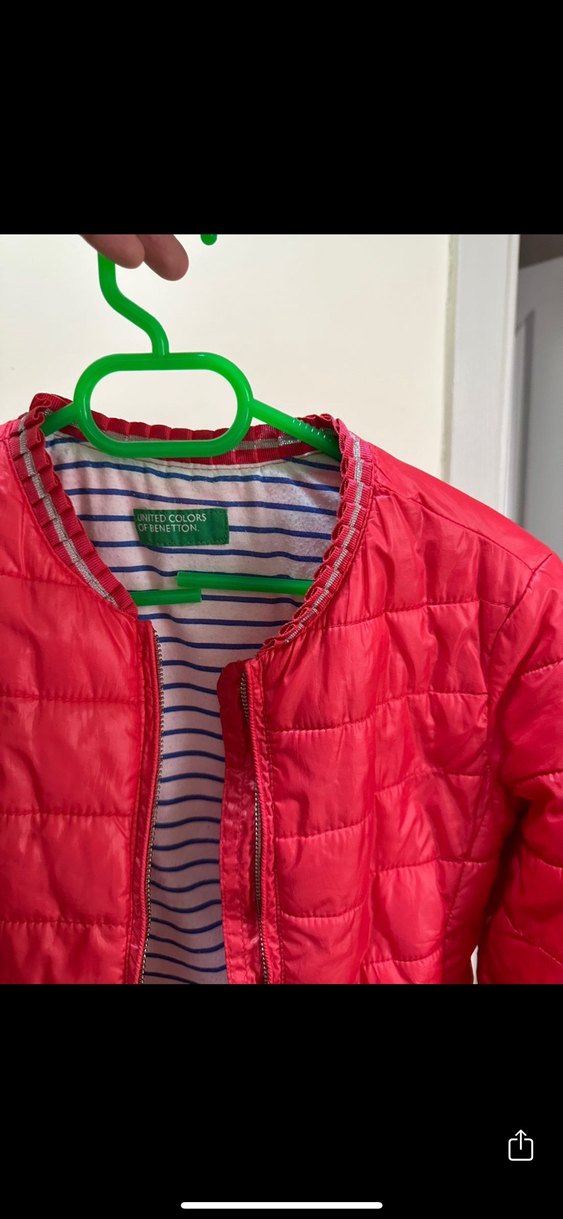 Kız Çocuk Kırmızı Fermuarlı İnce Mont Benetton - Görsel 2