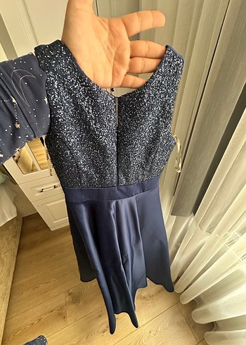 Drapeli Mavi Midi Abiye Elbise - Görsel 3