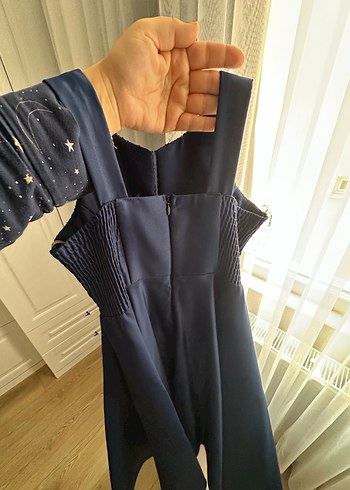 Drapeli Mavi Midi Abiye Elbise - Görsel 5