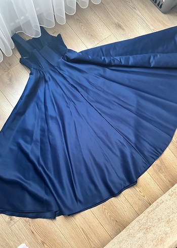 Drapeli Mavi Midi Abiye Elbise - Görsel 6