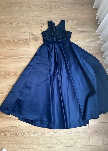 Drapeli Mavi Midi Abiye Elbise - Görsel 2