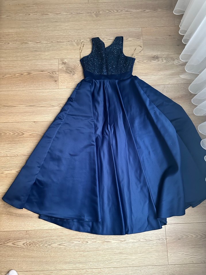 Drapeli Mavi Midi Abiye Elbise - Görsel 2