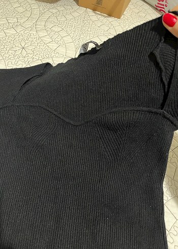 Vatkalı Siyah Kadın Triko bluz - Görsel 2