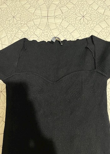 Vatkalı Siyah Kadın Triko bluz - Görsel 4