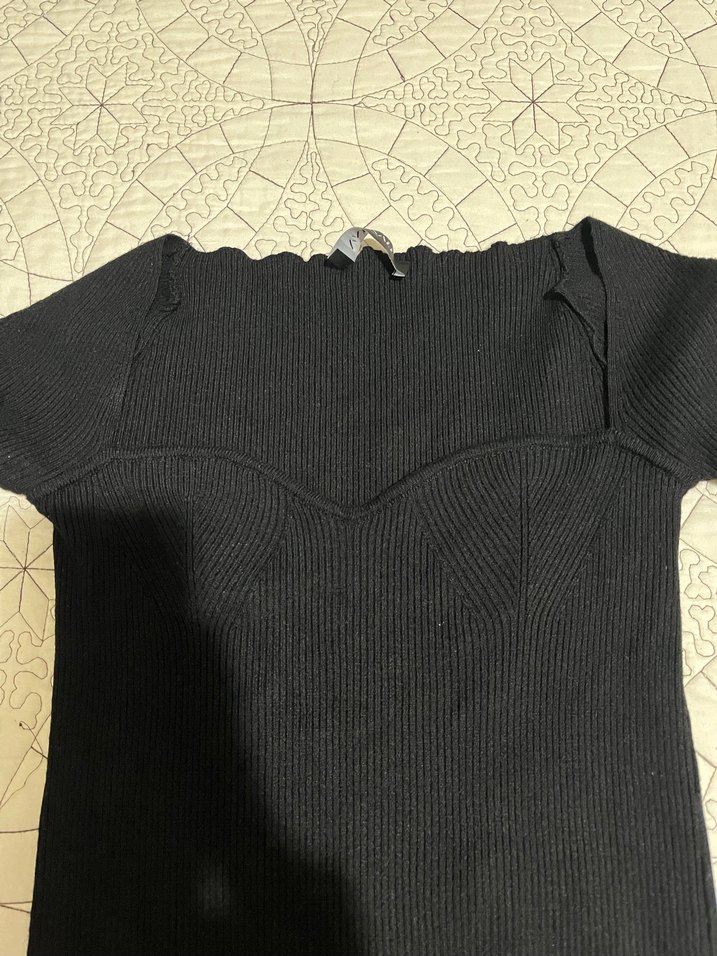 Vatkalı Siyah Kadın Triko bluz - Görsel 4