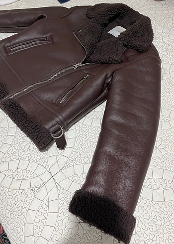 Kahverengi Kürklü Deri Biker Ceket - Görsel 2