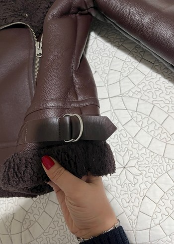 Kahverengi Kürklü Deri Biker Ceket - Görsel 3