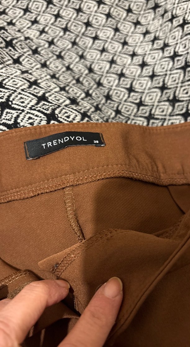 Drapeli Kahverengi Midi Kadın Pantolon - Görsel 3