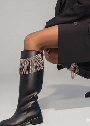 Zara Siyah taşlı Dizüstü Çizme