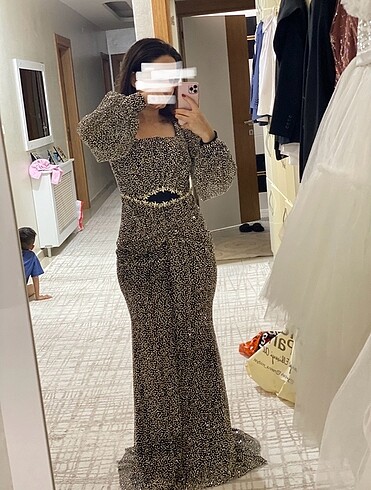 36 Beden camel Renk Balık model taşlı abiye