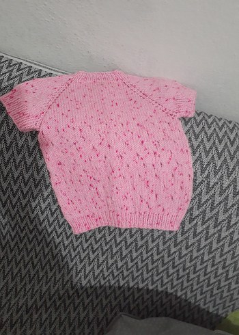 18-24 Ay Beden Diger Kız Çocuk Kısa Kollu Pembe Mini Triko Hırka el örgüsü