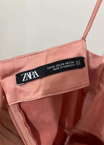 xs Beden Pembe Saten Drapeli Mini Elbise zara